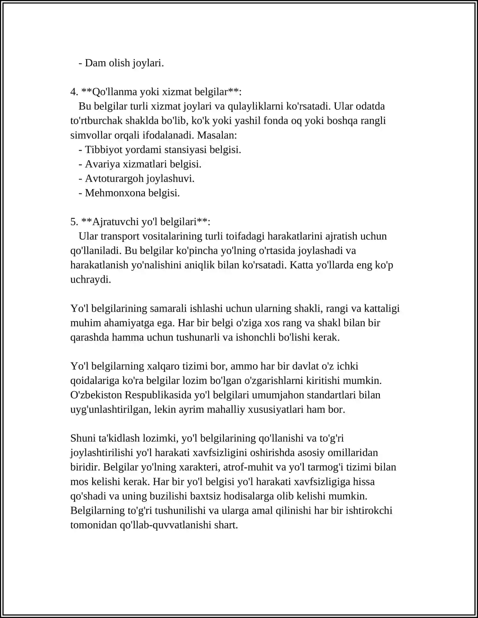 MUSTAQIL ISH Mavzu: YOʻL BELGILARI VA MASOFA 4