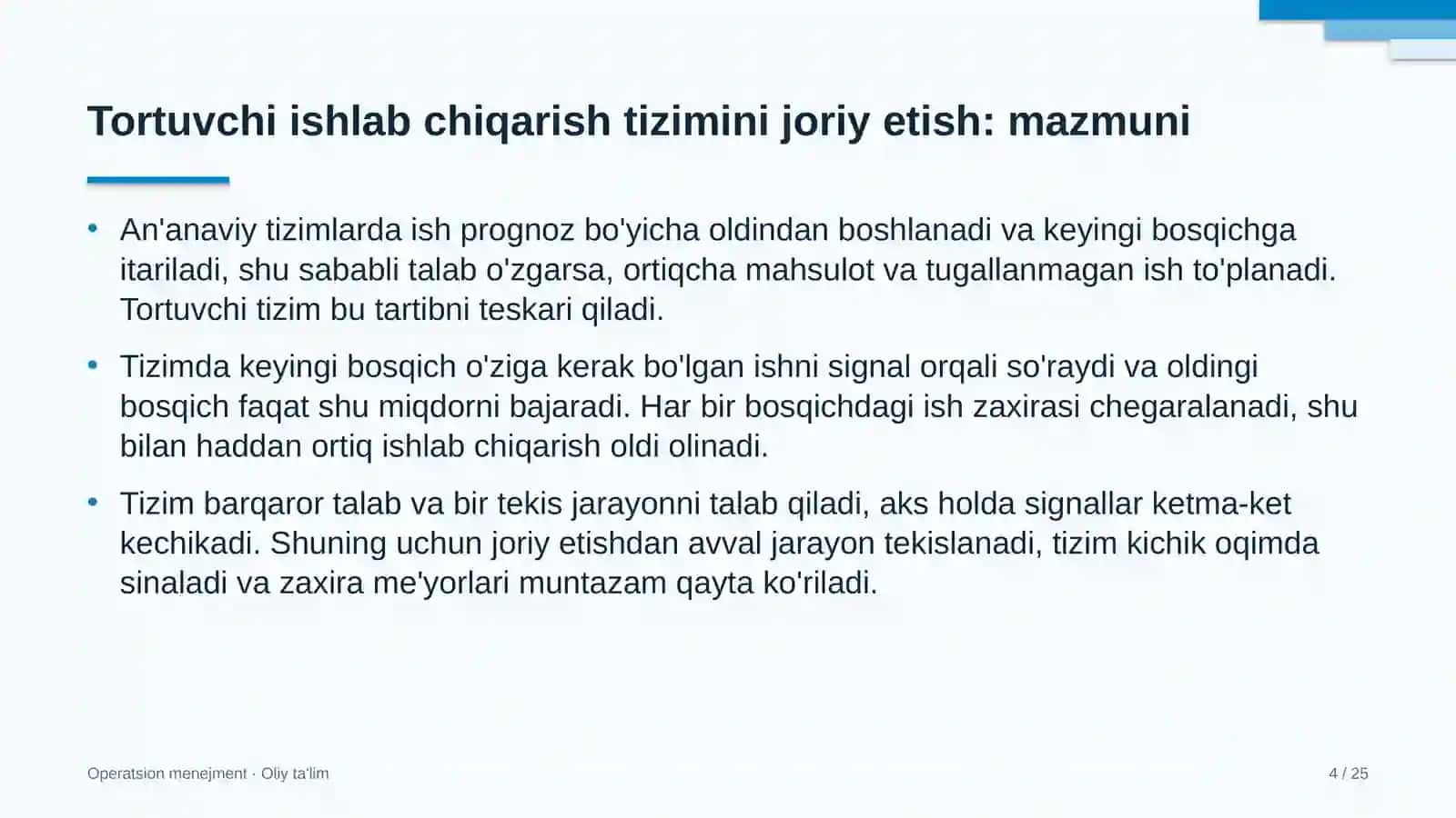 Auditorlik tashkilotlarida tortuvchi ishlab chiqarish tizimini joriy etish 4