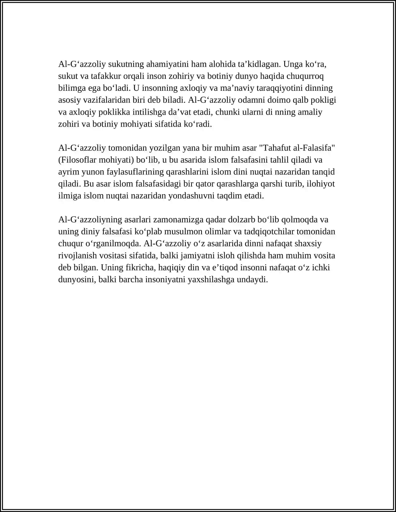 ĞAZZOLIYNING ASARLARIDA DIN VA AXLOQ MASALASI 4
