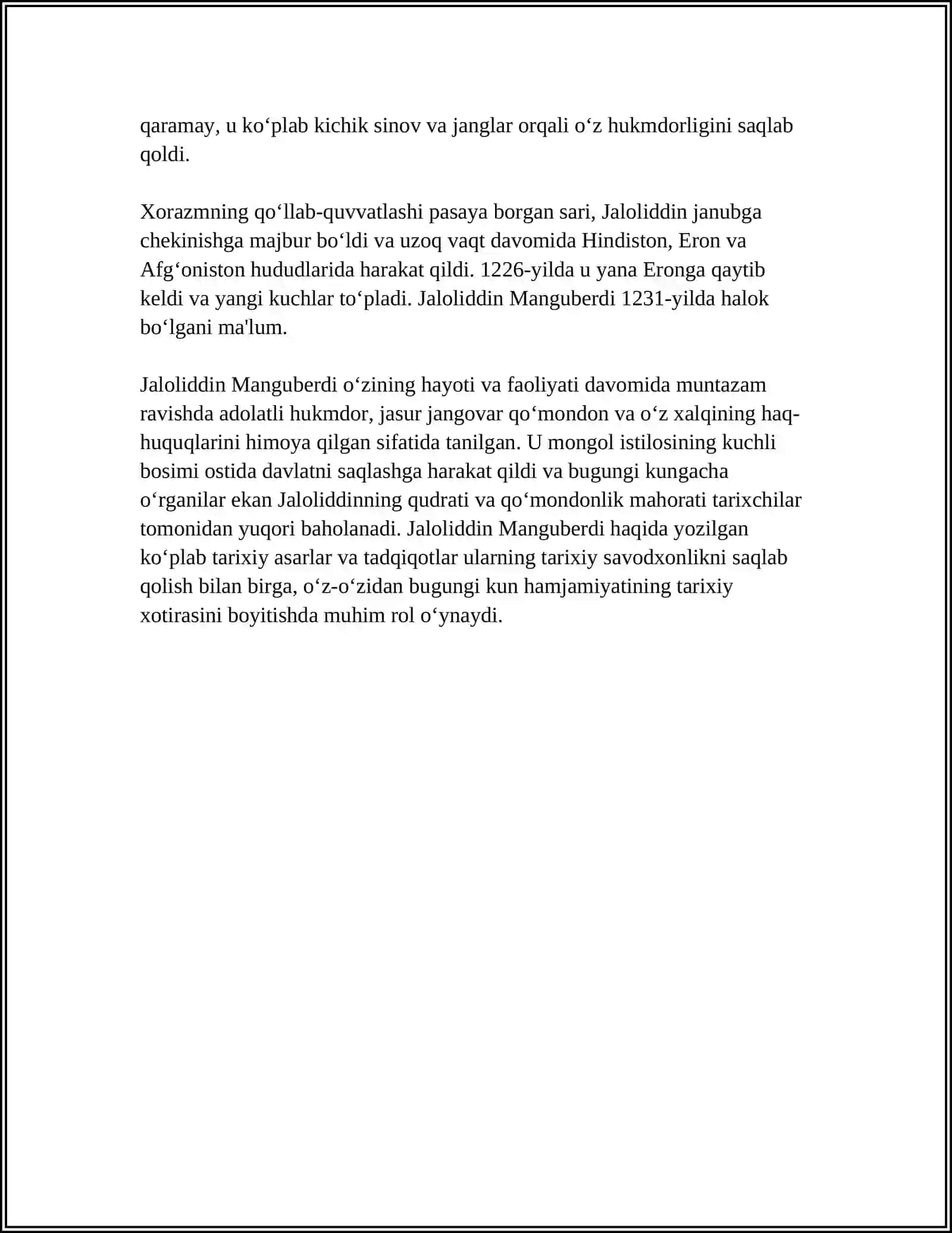 MUSTAQIL ISH Mavzu: JALOLLIDDIN MANGUBERDI-VATAN HIMOYACHISI 4
