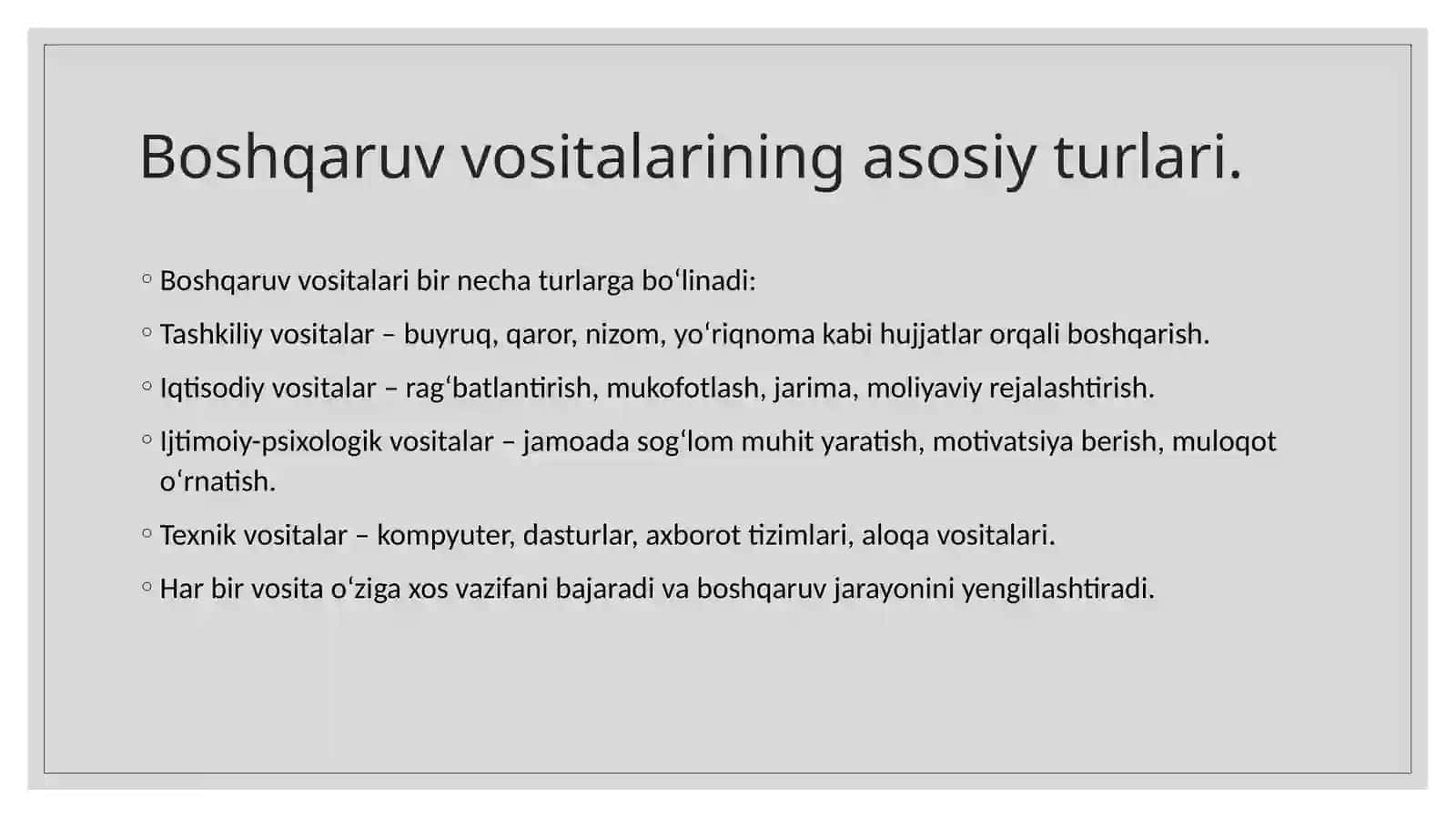 Boshwaruv vositalarining vazifasi 4