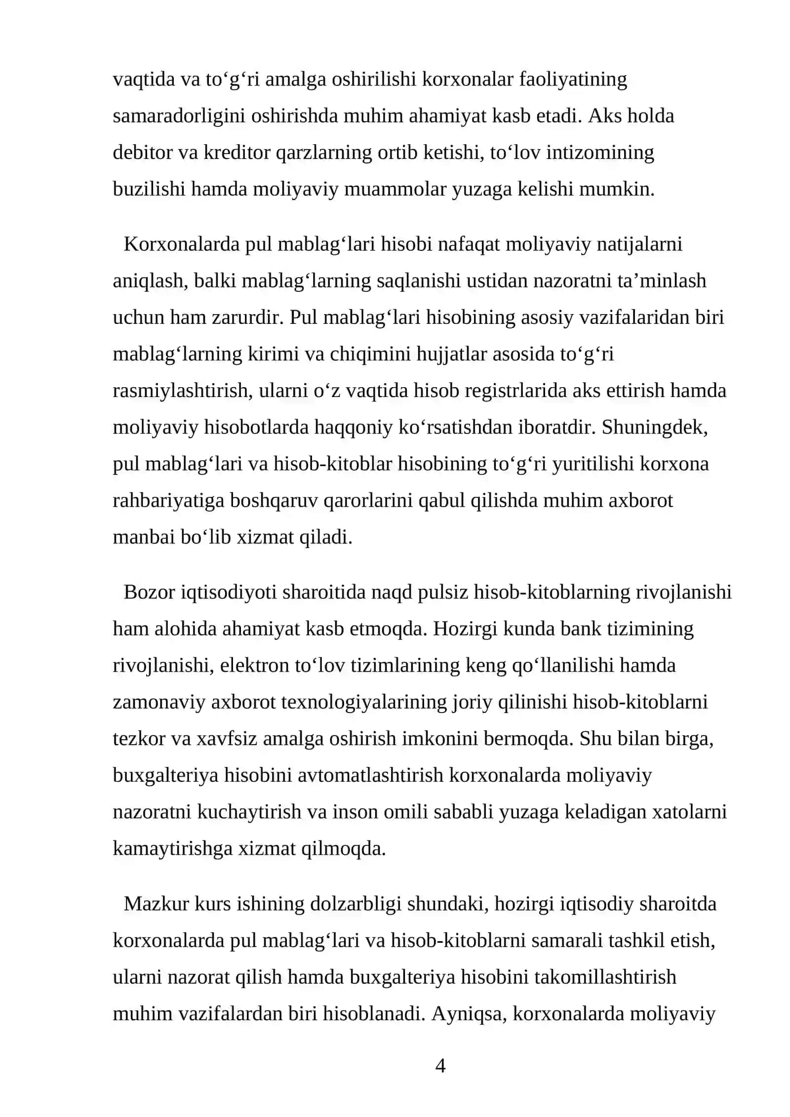 Pul mаblаg’lаri vа hisоb–kitоblаrning mаzmuni hаmdа ulаrni hisоbgа оlishning vаzifаlаri 4