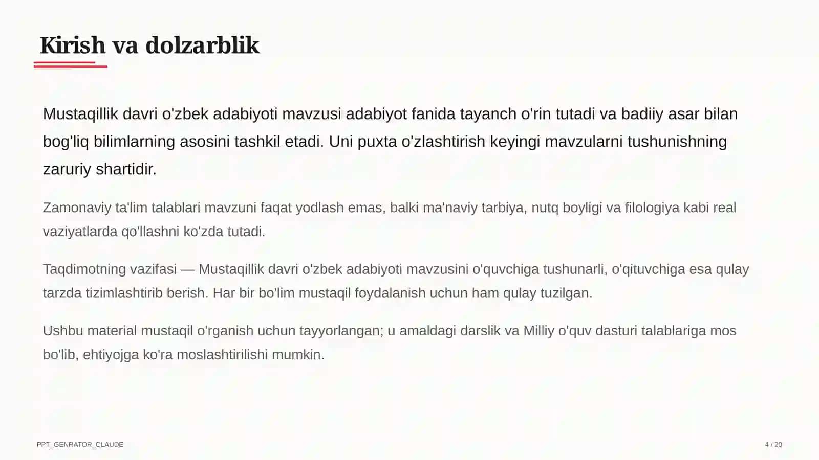 Mustaqillik davri o'zbek adabiyoti (11-sinf) 4