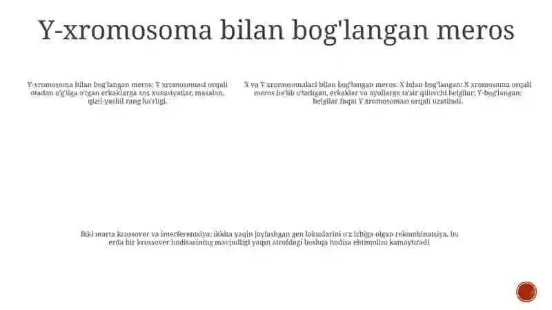 Jins Bilan Birikkan Holda Belgilarning Irsiylanishi. X Va Y Xromosomalarga Birikkan Holdagi Irsiylanish. Qosh Krosingover Va Interferensiya 4