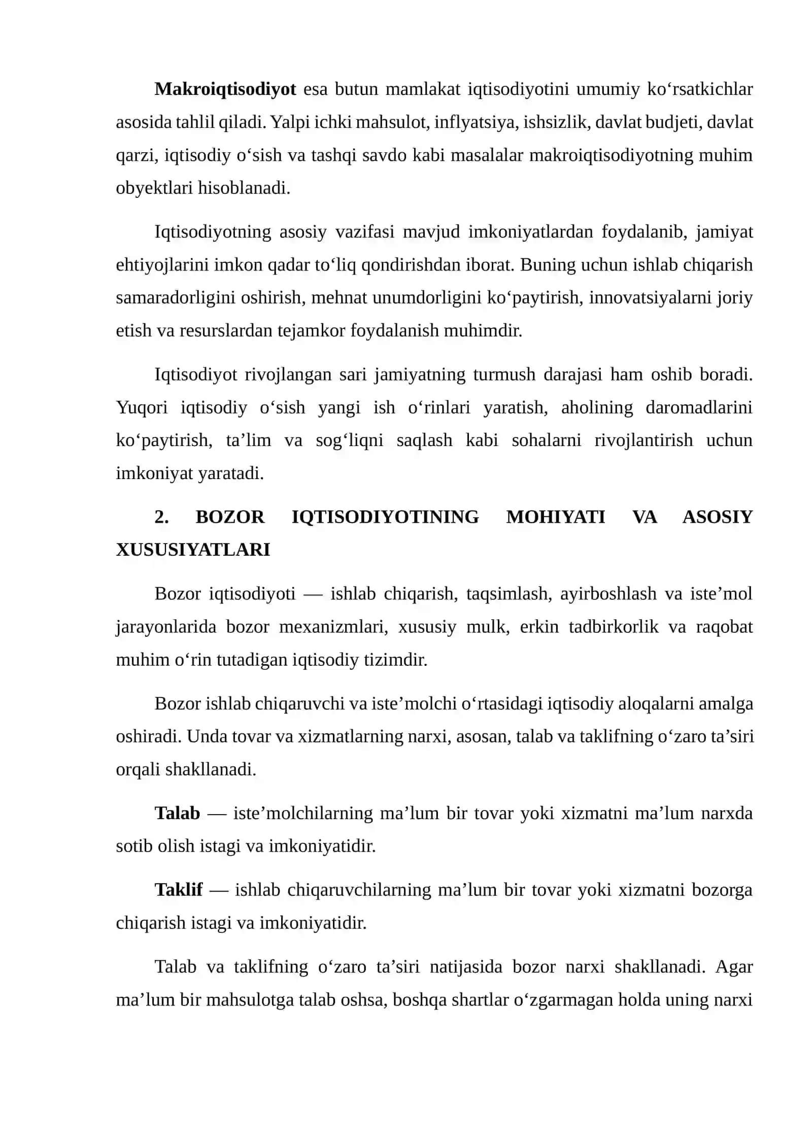 IQTISODIYOT, BOZOR VA IQTISODIY SIYOSATNING UMUMIY TAVSIFI 4