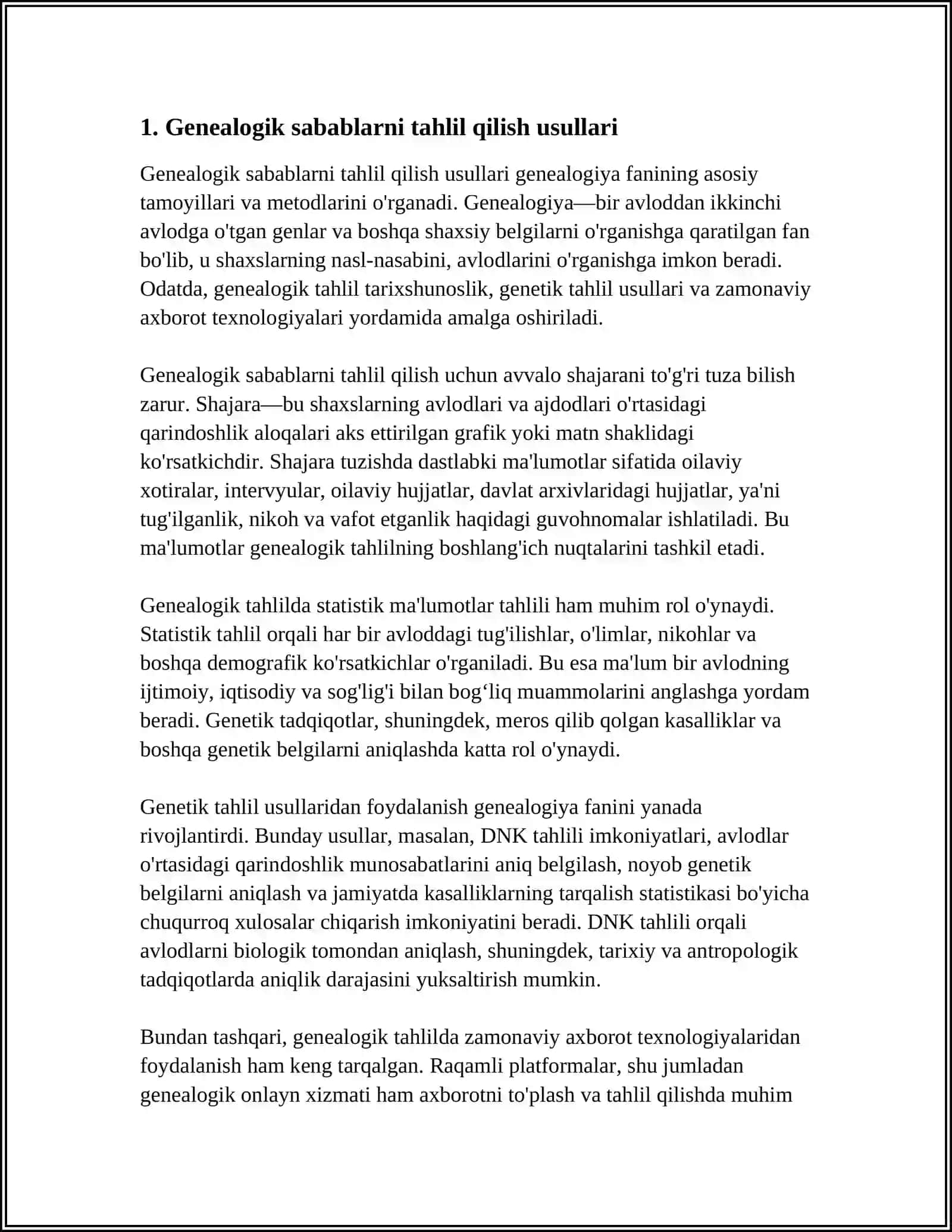 GENEALOGIK SABABLARDAN KELIB CHIQADIGAN ZOʻRAVONLIK OQIBATLARINI ANIQLASHDA QOʻLLASH 4