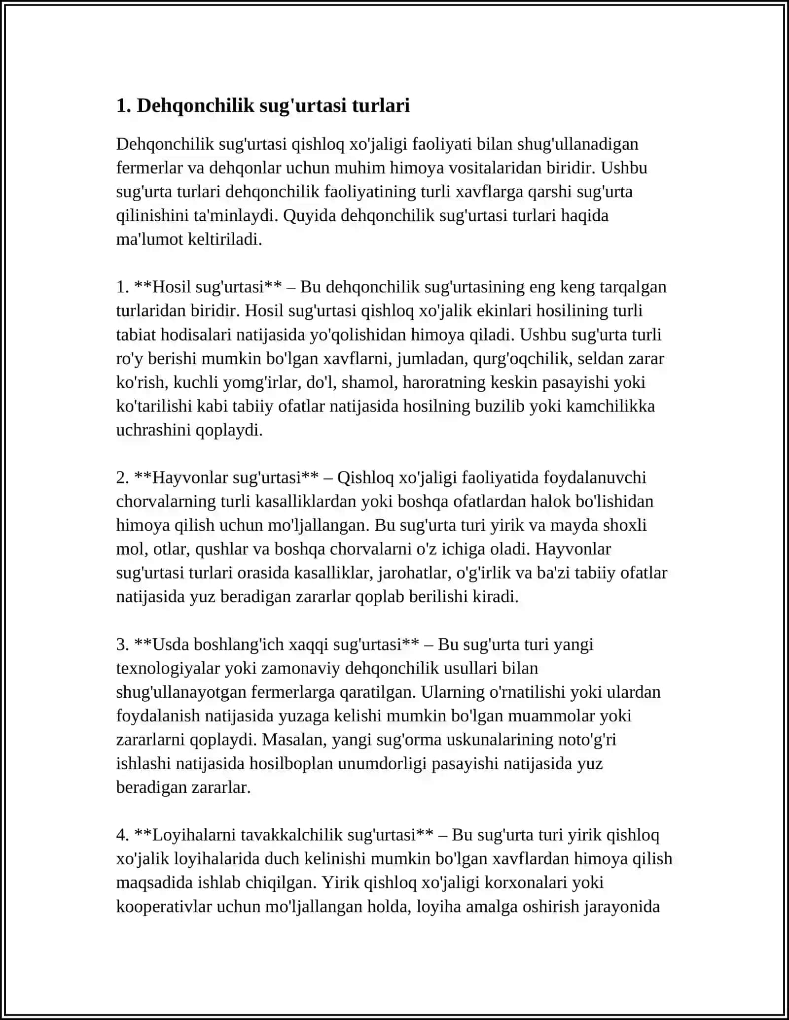 DEHQONCHILIK VA CHORVACHILIKNI SUG’URTALASH HAMDA SUG’URTA TIZIMINI DAVLAT TOMONIDAN QO’LLAB QUVVATLASH 4