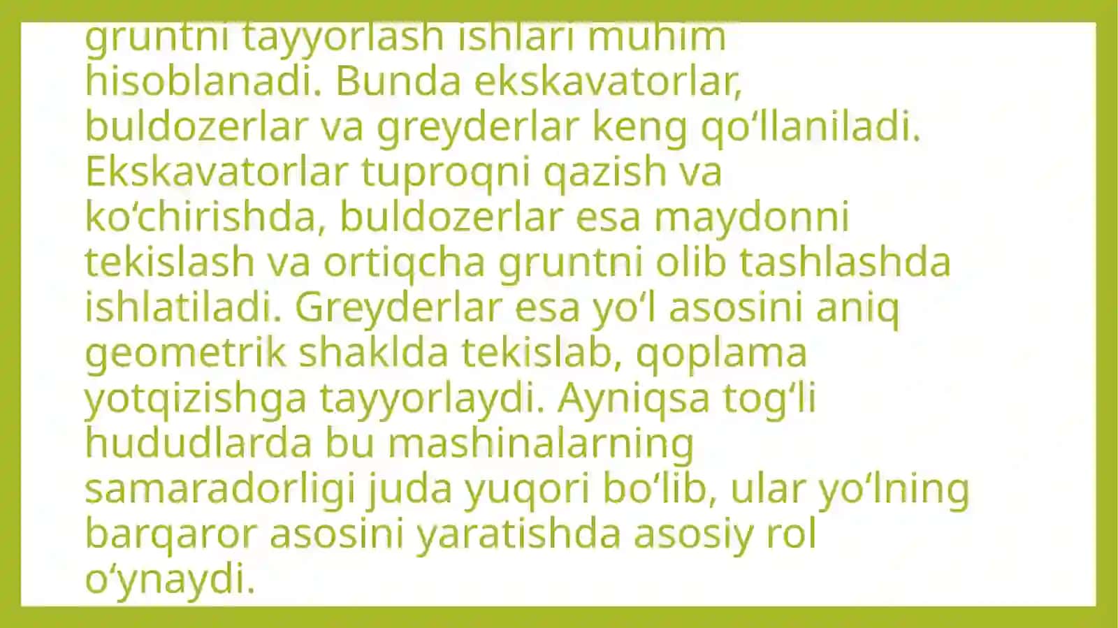 Murakkab sharoitlarda avtomobil yo‘llarining barqarorligini ta’minlashda yo‘l muhandisligi texnologik mashinalari va jihozlari foydalanish 4