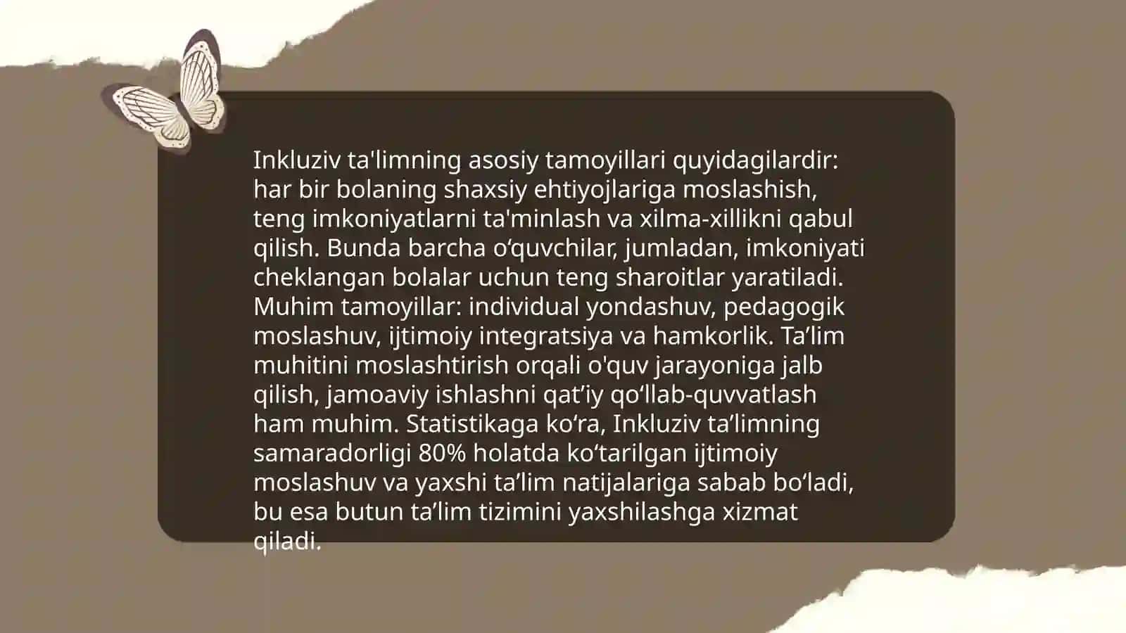 İnklyuziv ta'limning tamoyillari va unga bo'lgan ehtiyojlar, uning sabablari, bosqichlari 4