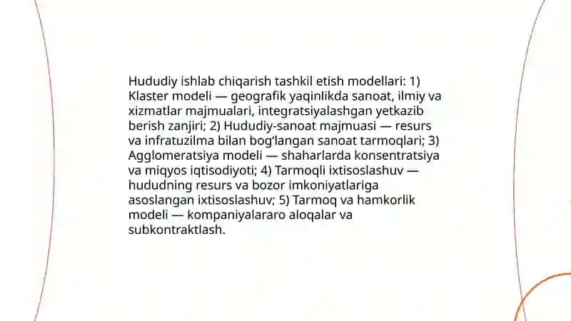 Ishlab chiqarishni ijtimoiy va hududiy tashkil etish shakllari bilan tanishish va tahlil qilish 4