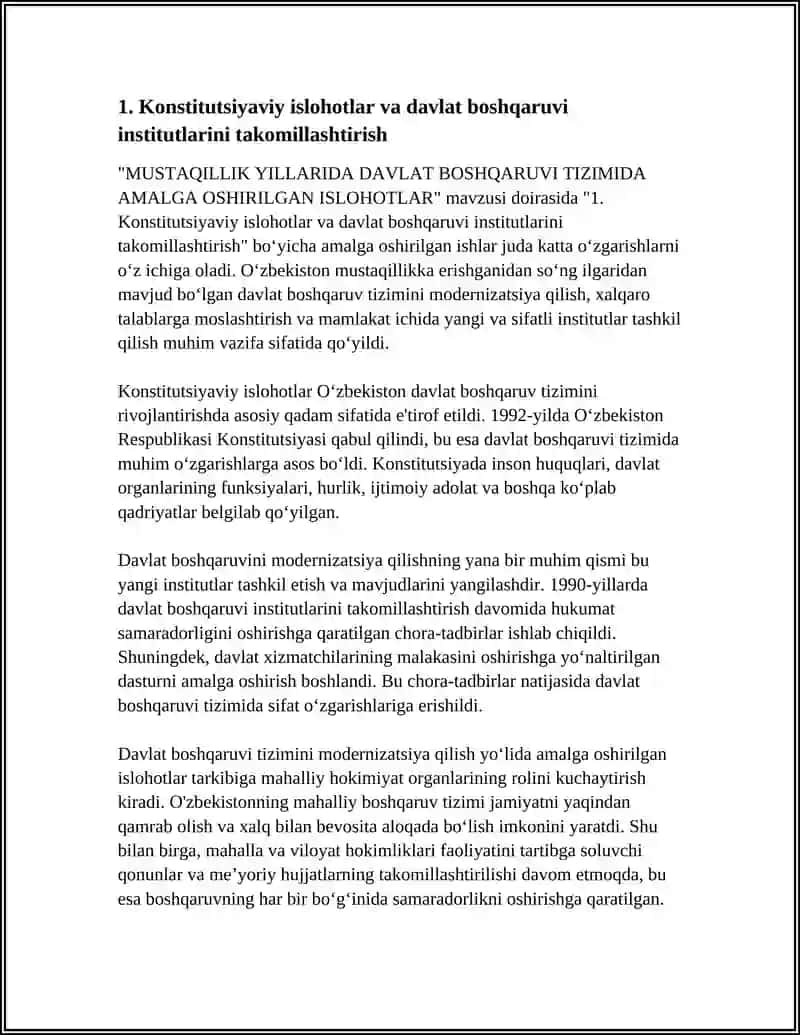 MUSTAQILLIK YILLARIDA DAVLAT BOSHQARUVI TIZIMIDA AMALGA OSHIRILGAN ISLOHOTLAR 4