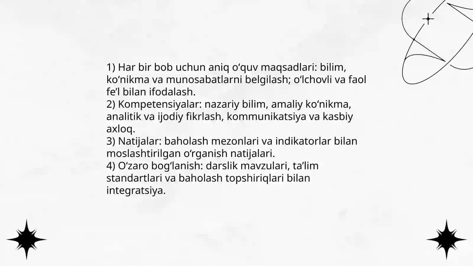 Darslik va oʻquv qoʻllanmalar bo‘yicha fan boblari va mavzularini oʻrganish 4