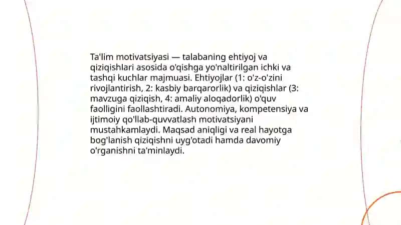 Talabaning ta'lim faoliyatida ehtiyojlar va qiziqishlar faollikning manbai sifatida 4