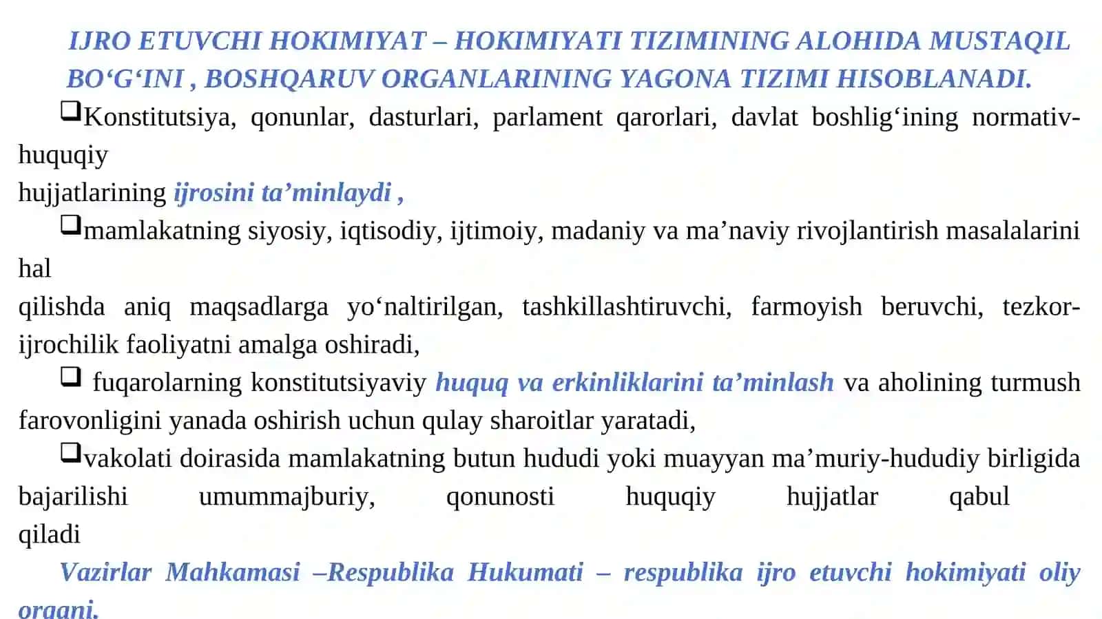 O‘zbekiston Respublikasi Vazirlar Mahkamasi Konstitutsiyaviy-Huquqiy Maqomi 4