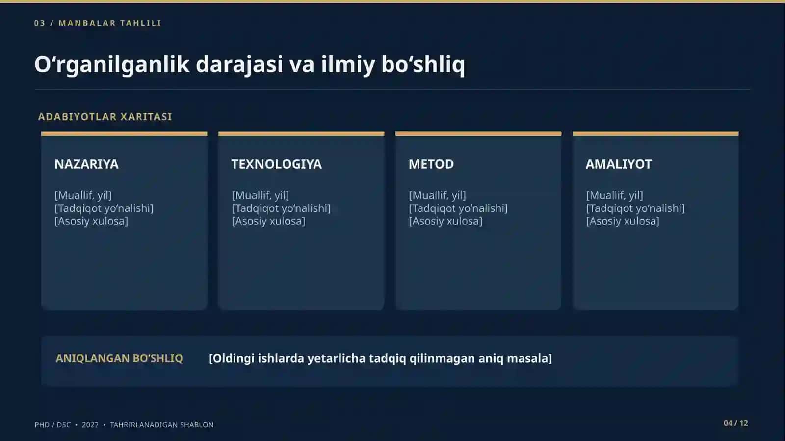PhD / DSc tanlov taqdimoti uchun professional, tahrirlanadigan 12 slayd 4