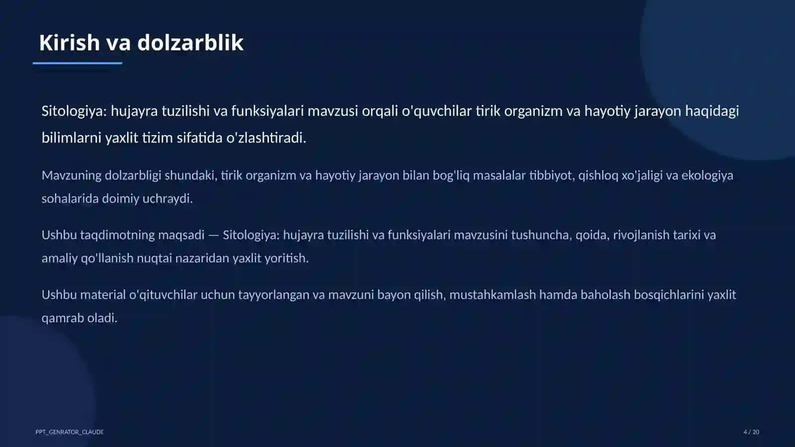 Sitologiya: hujayra tuzilishi va funksiyalari (9-sinf) 4