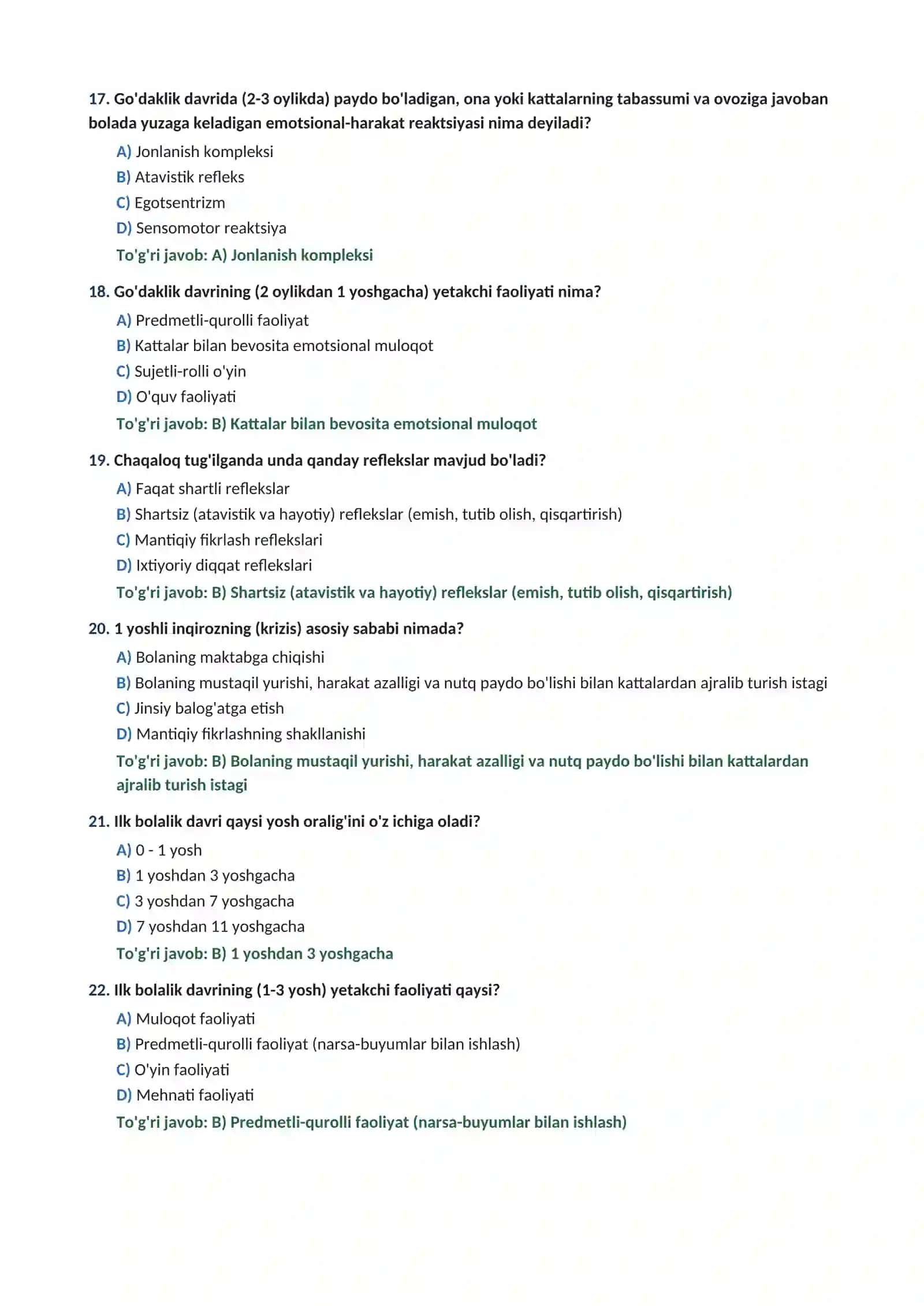 YOSH DAVRLARI PSIXOLOGIYASI 100 ta test javoblari bilan 4