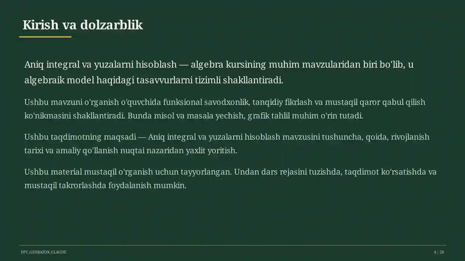 Aniq integral va yuzalarni hisoblash (11-sinf) 4