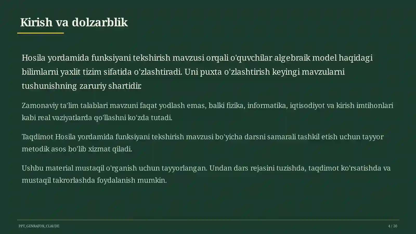 Hosila yordamida funksiyani tekshirish (11-sinf) 4