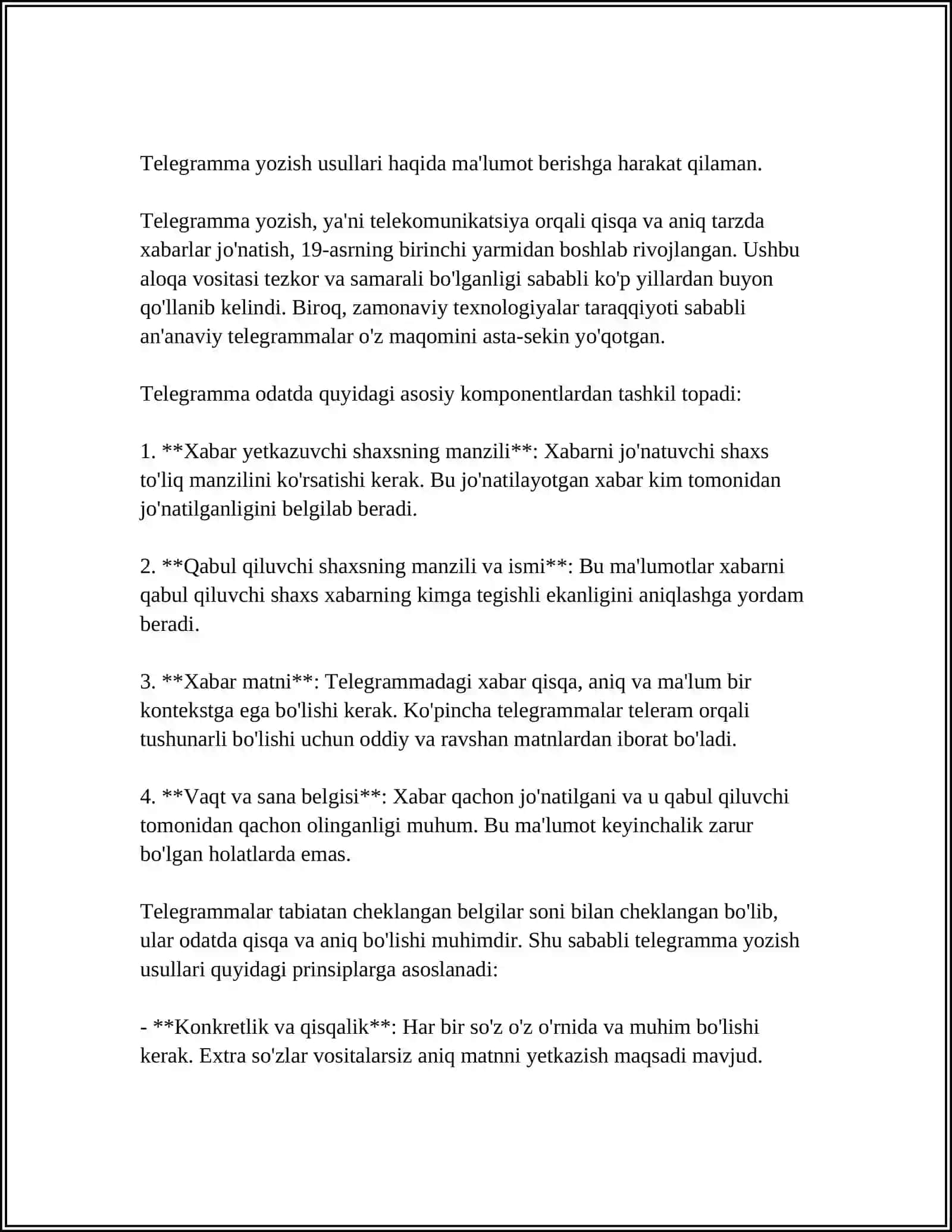 BAYONNOMA, TELEGRAMMA, TAKLIFNOMA VA TELEFONOGRAMMALARNI YOZISH TARTIBI 4