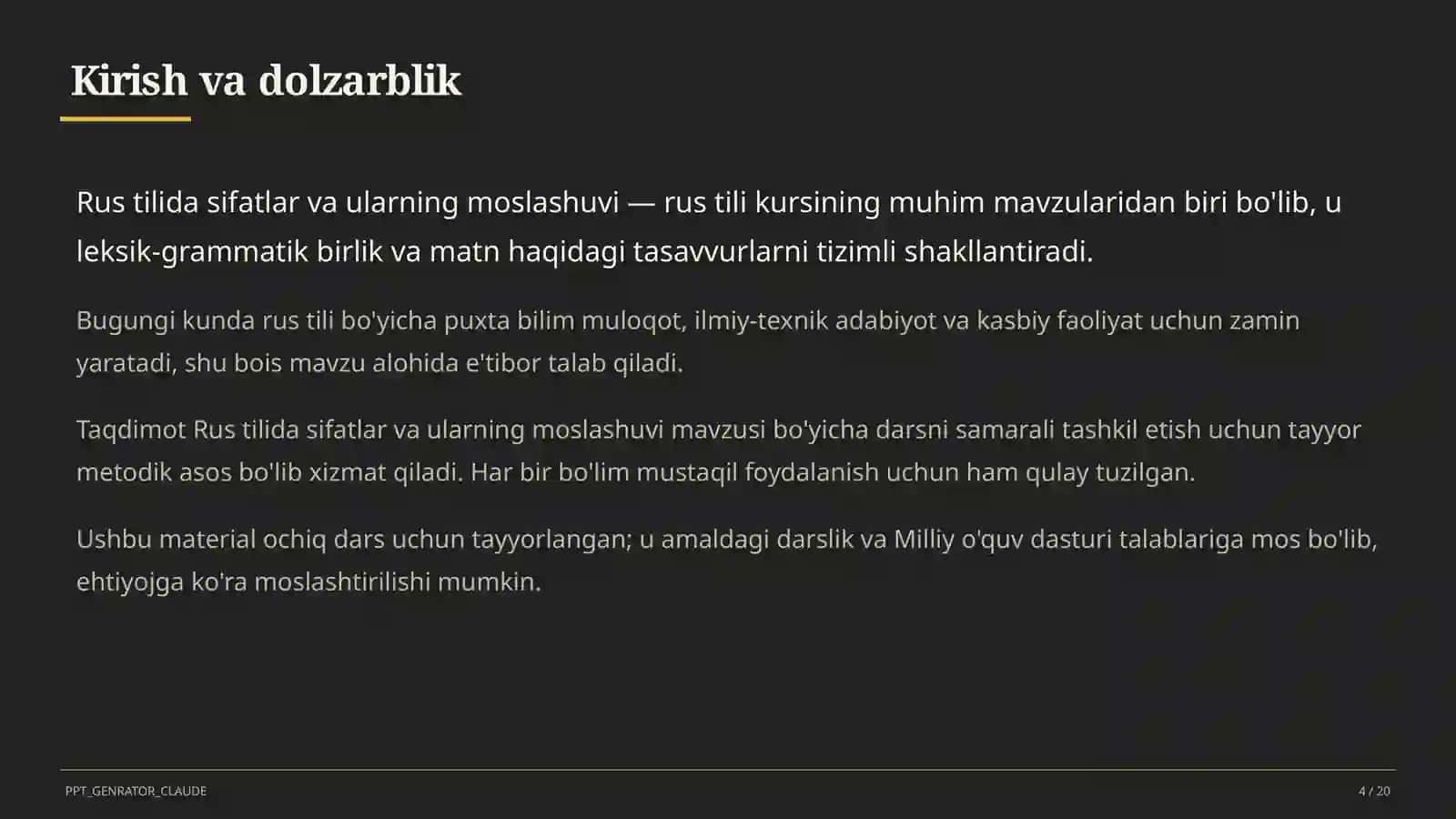 Rus tilida sifatlar va ularning moslashuvi (4-sinf) 4