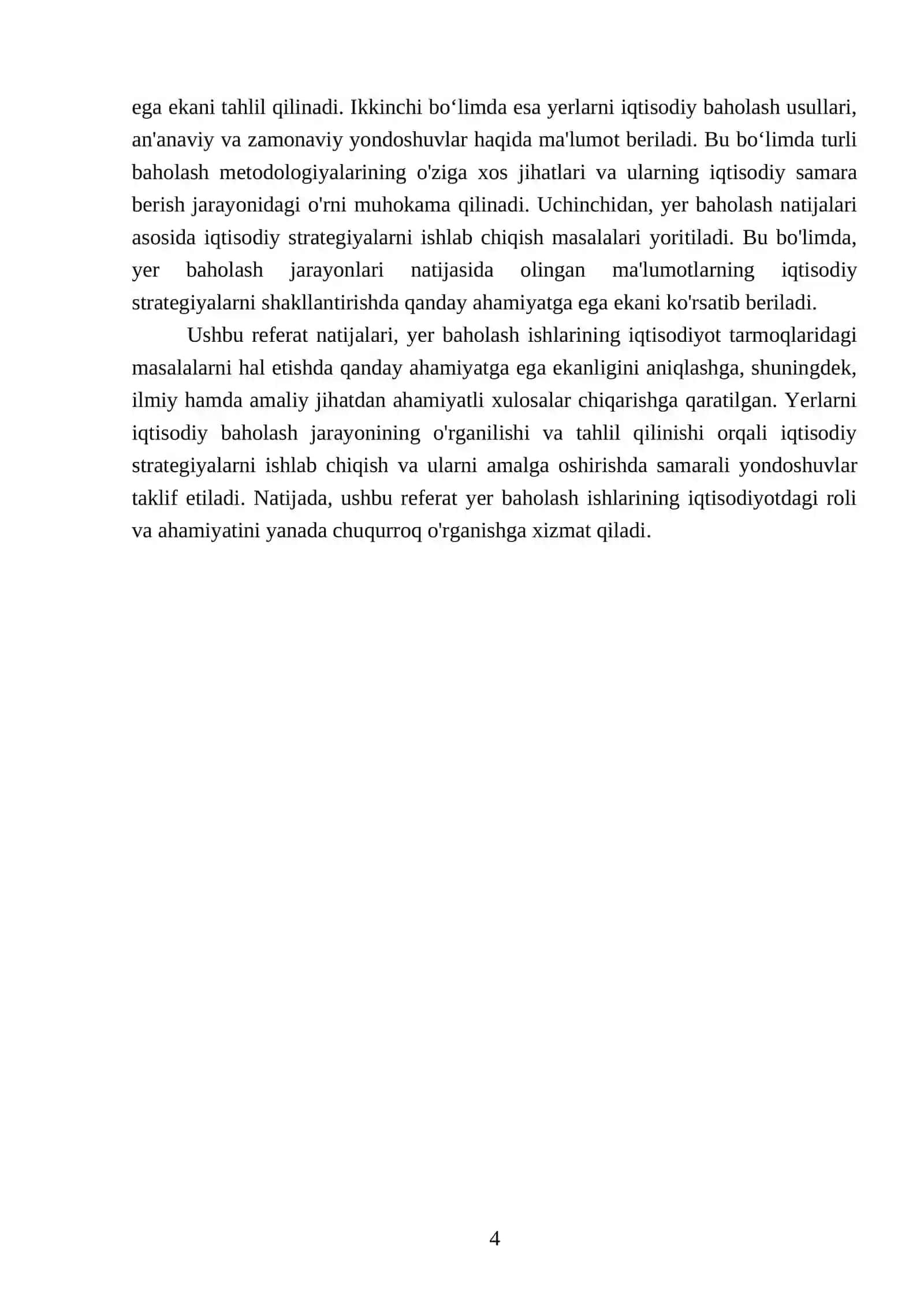 Yer baholash ishlarining natijalari iqtisodiyot tarmoqlaridagi masalalarni hal etishdagi ahamiyati 4