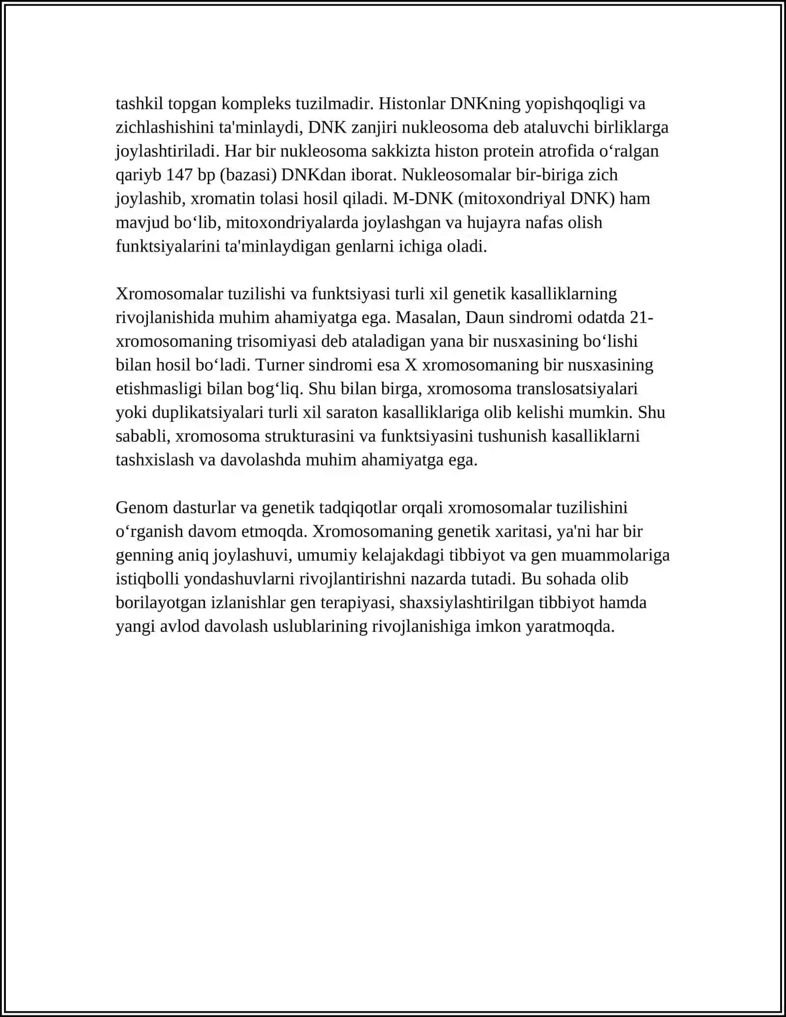 TIRIK MAVJUDOTLAR XRAMASOMALAR TUZULISHI, SONI VA GENETIK XARITALASHDAGI AHAMOYATI 4