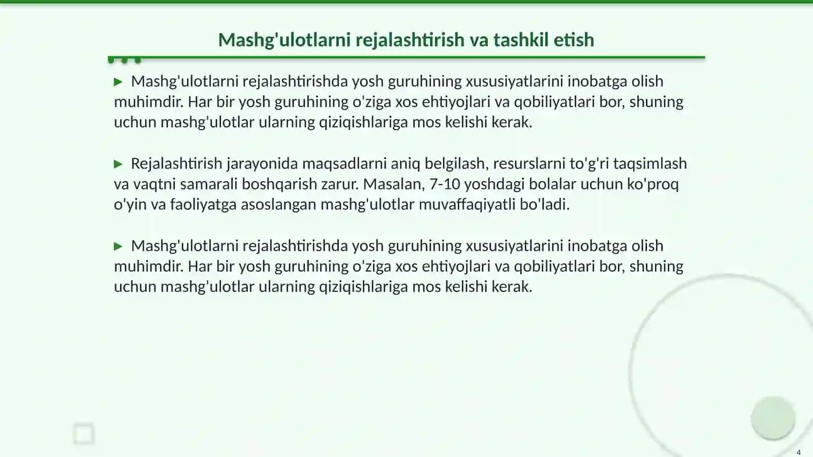 Turli yosh guruhlarda mashgulotlarni tashkil etish 4