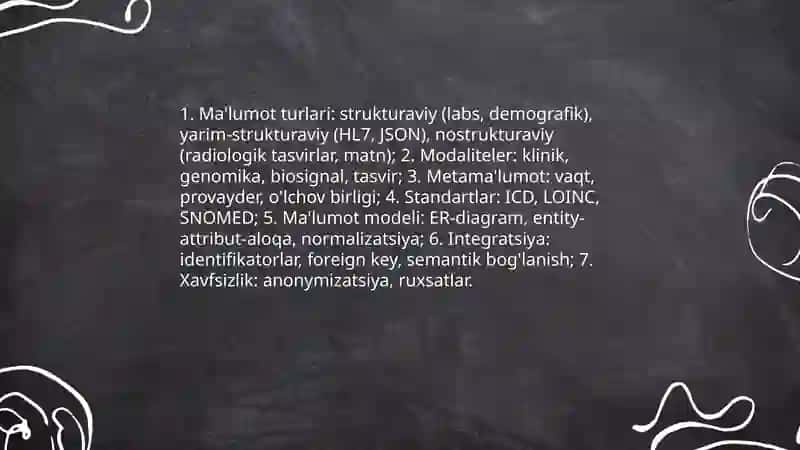 Tibbiy biologik masalani yechish misolida ma‘lumotlarni tashkil qilish va kiritish ma‘lumotlar bazasini yaratish 4
