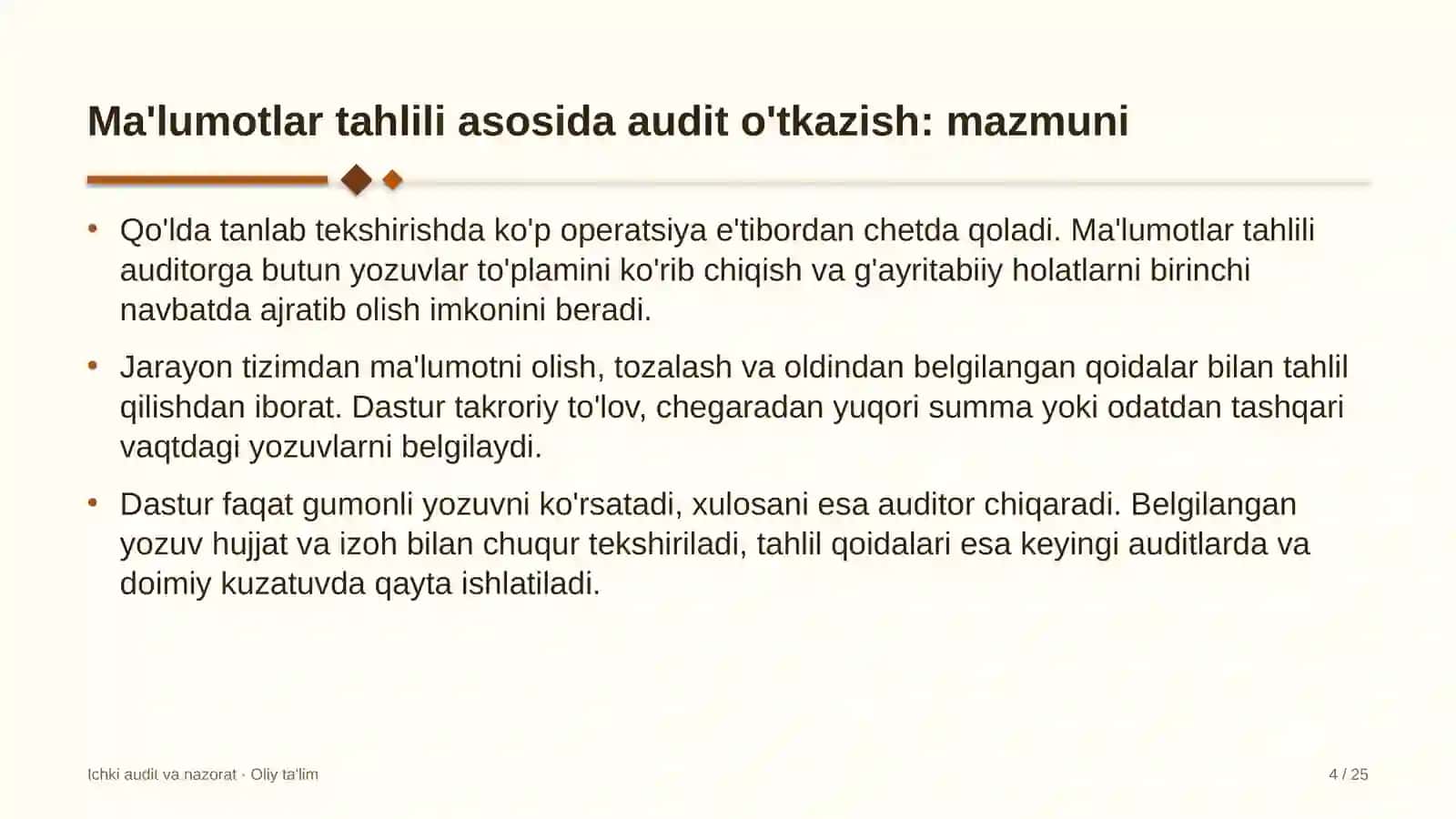 ta'mirlash pardozlash ishlarida ma'lumotlar tahlili asosida auditni o'tkazish 5045 4