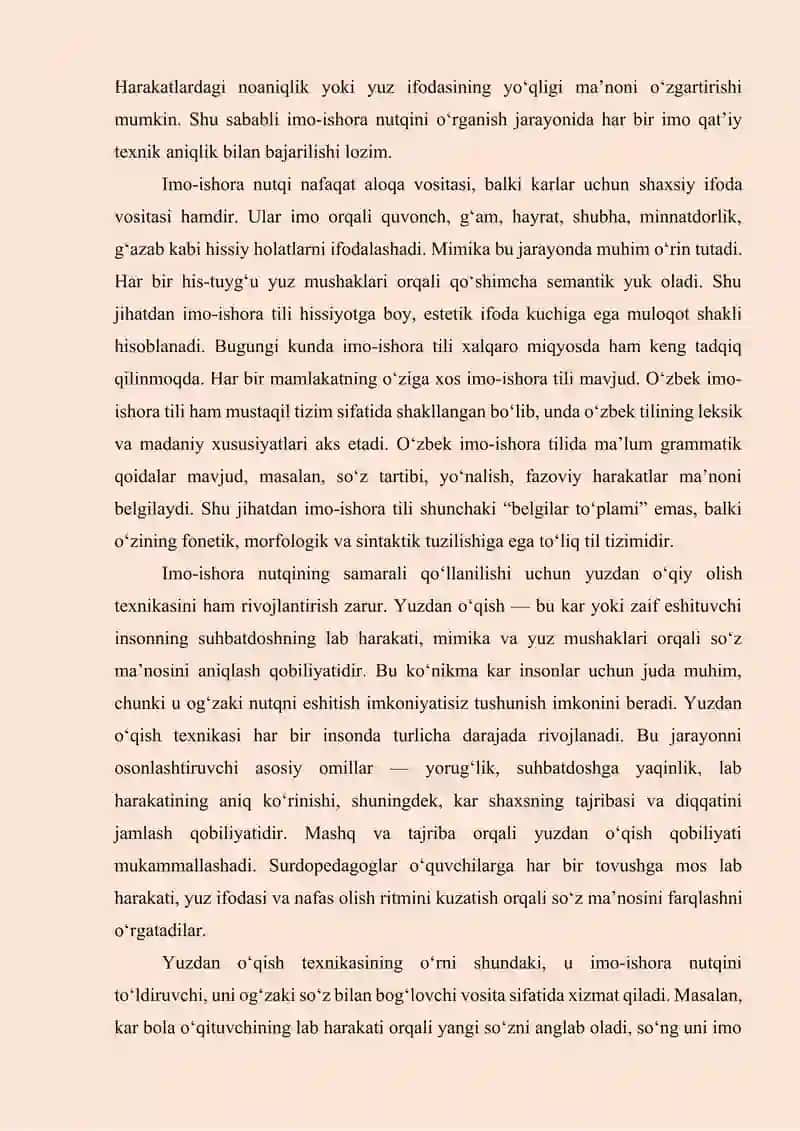 Eshituvchilar va karlar orasida muloqot vositasi sifatida imo-ishora nutqi va uning texnikasi, yuzdan o‘qiy olish imkoniyatining tutgan o‘rni 4