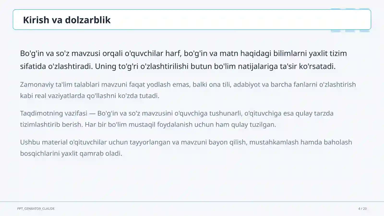 Bo'g'in va so'z (1-sinf) 4