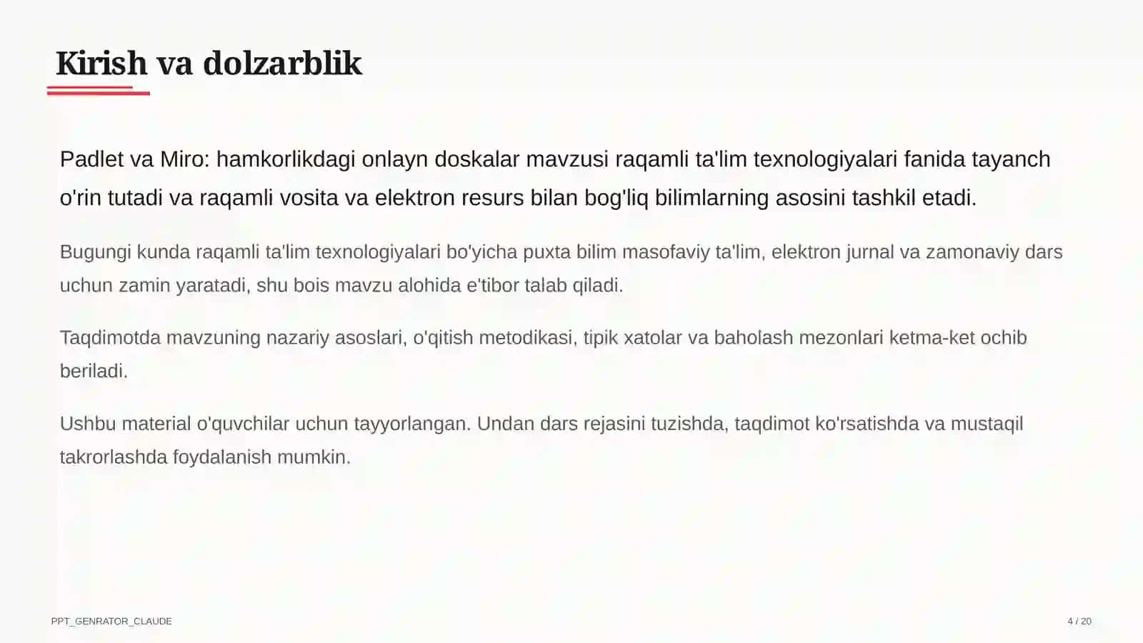 Dars rejasi 4