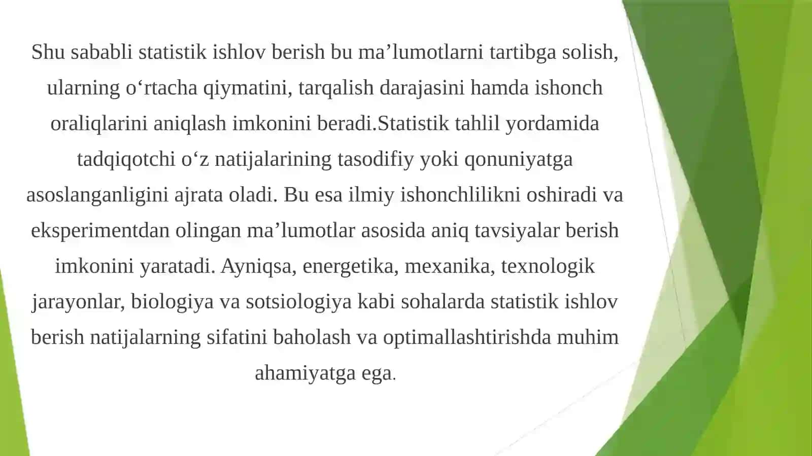 Eksperiment natijalariga statistik ishlov berish 4