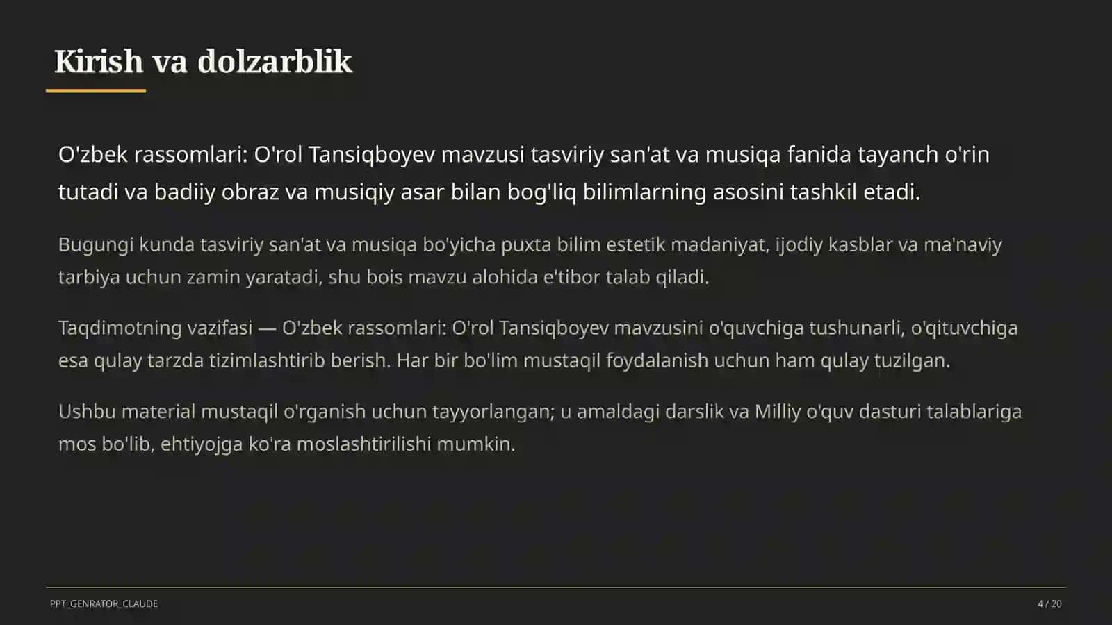 O'zbek rassomlari: O'rol Tansiqboyev (7-sinf) 4