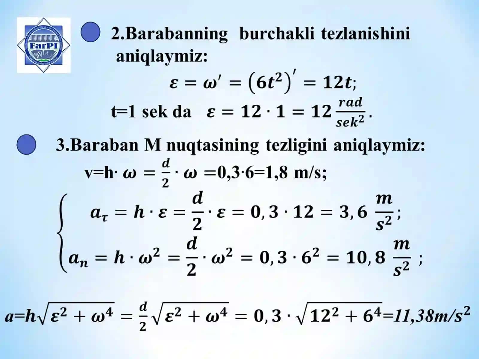 Jismning qo‘zg‘almas o‘q atrofidagi aylanma harakati 4