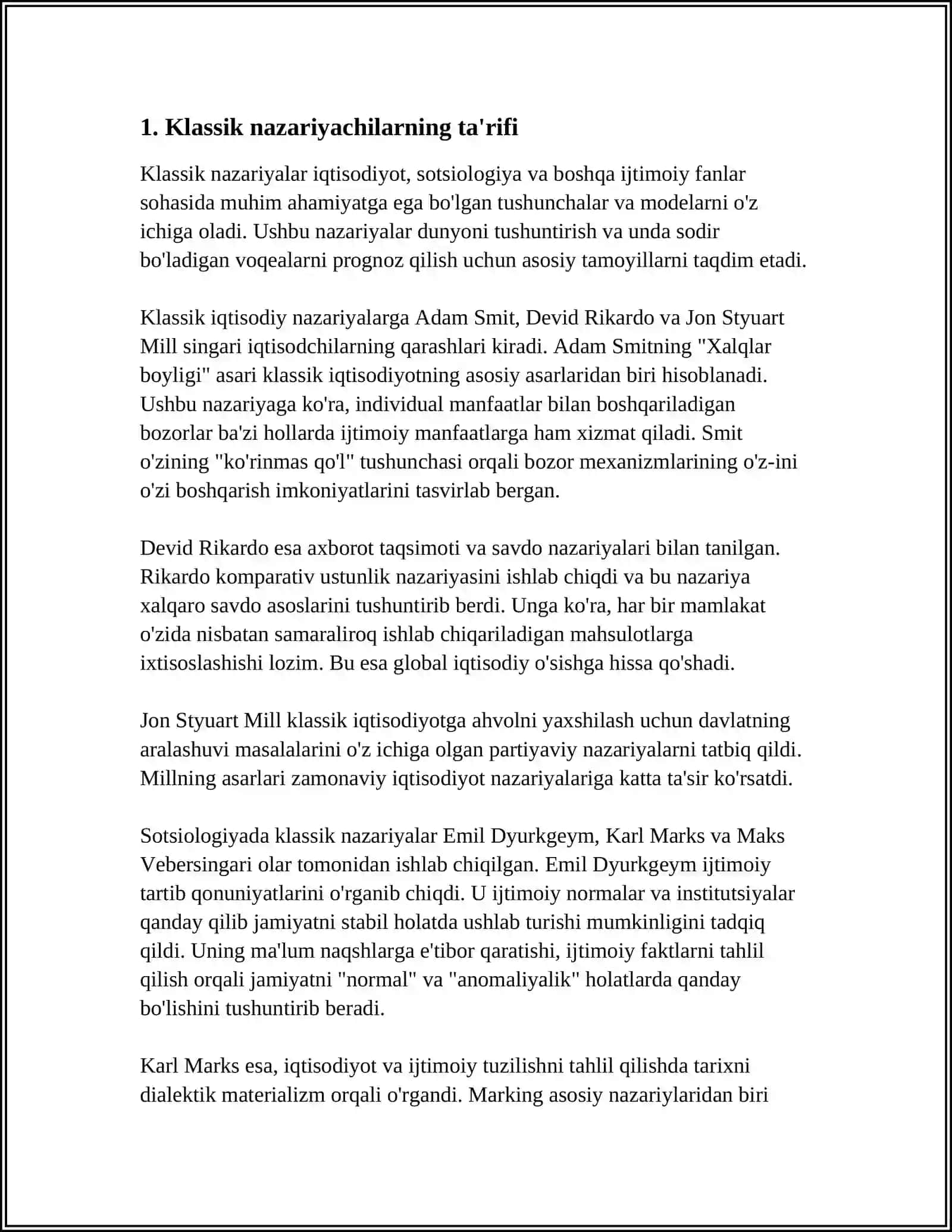 TALIMOTLAR TARIXI FANIDAN KILASSIK NZARYACHILAR HAQIDA MUSTAQIL ISH 4