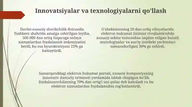 Elektron hukumat tizimini rivojlantirishdagi davlat xususiy sherikchiligi 4