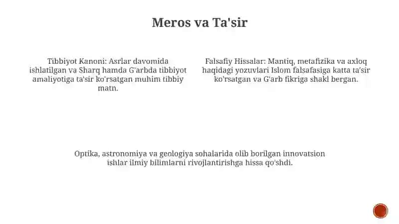 Abu Ali ibn Sinoning dunyoiliga qo'shgan hissasi 4