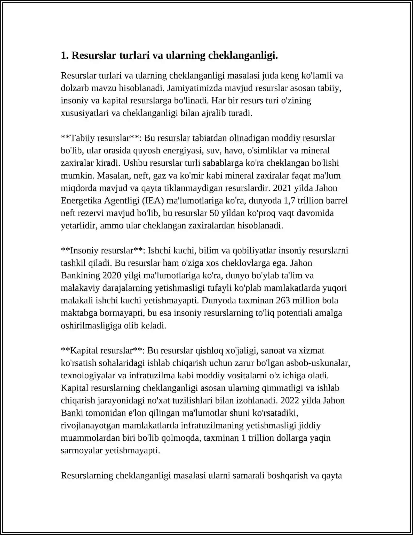RESURSLARNI CHEKLANGANLIGI VA EHTIYOJLARNI CHEKSIZLIGI 4