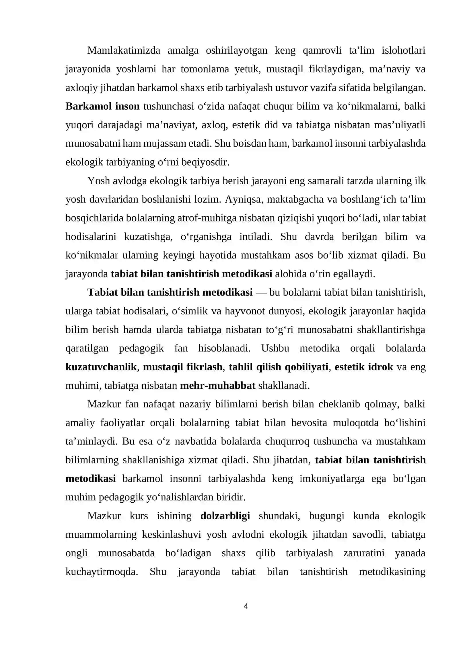 Tabiat bilan tanishtirish metodikasi fanidan Kurs ishi 4
