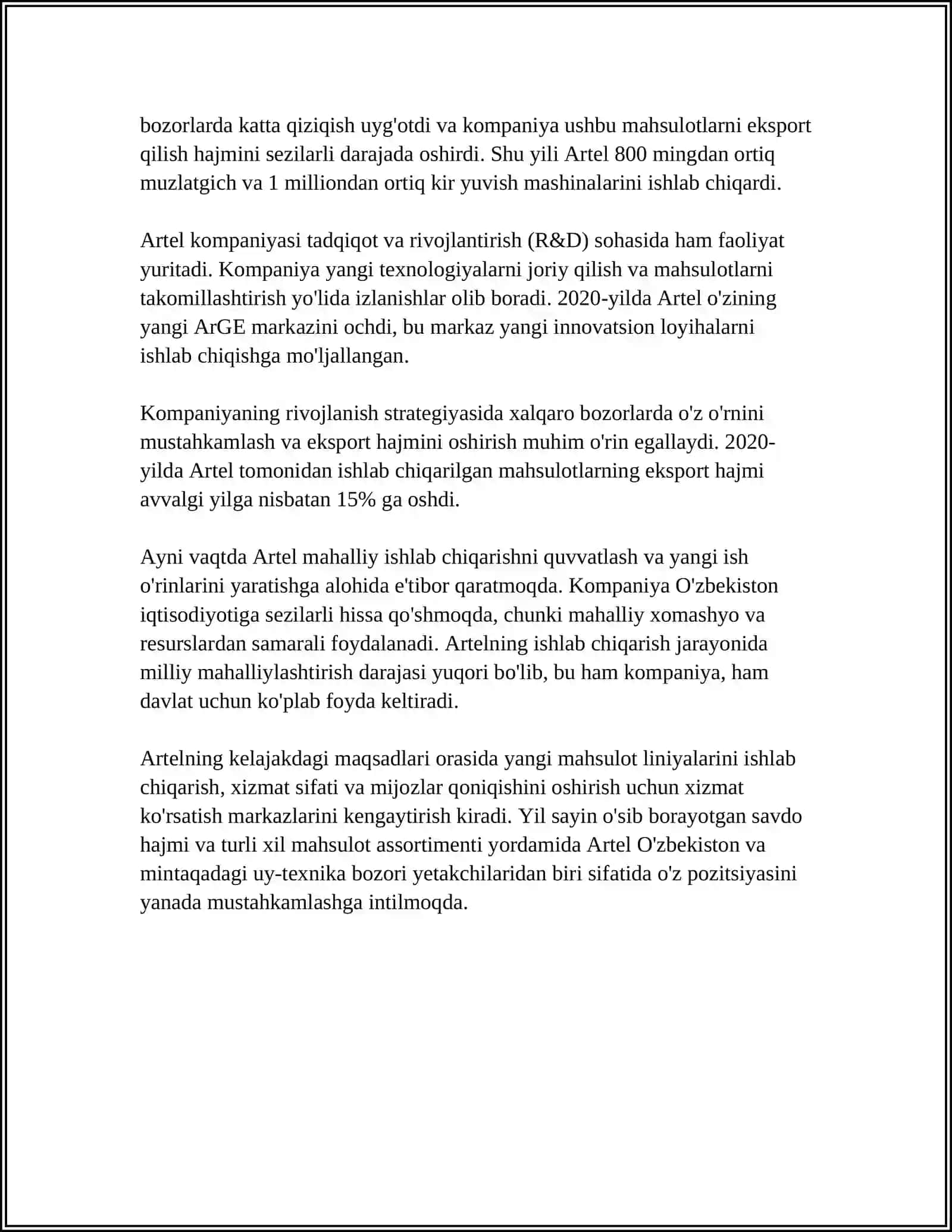ARTEL KOMPANIYASI HAQIDA MA'LUMOT 4