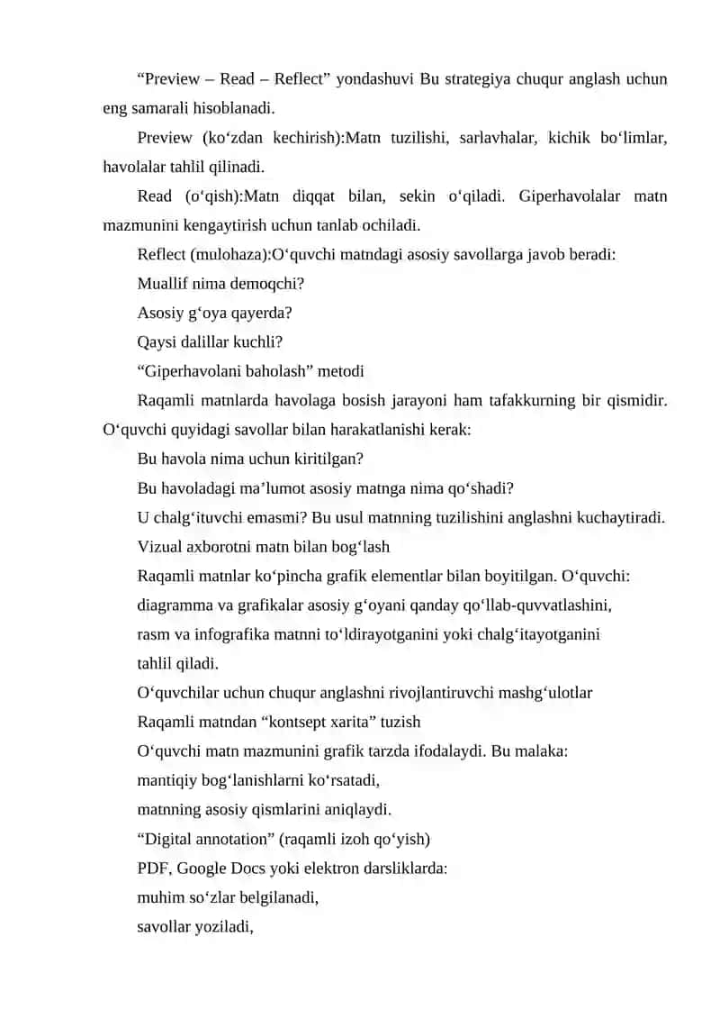 RAQAMLI MATNLAR ASOSIDA O'QISH MAZMUNINI CHUQUR ANGLASHNI SHAKLLANTIRISH 4