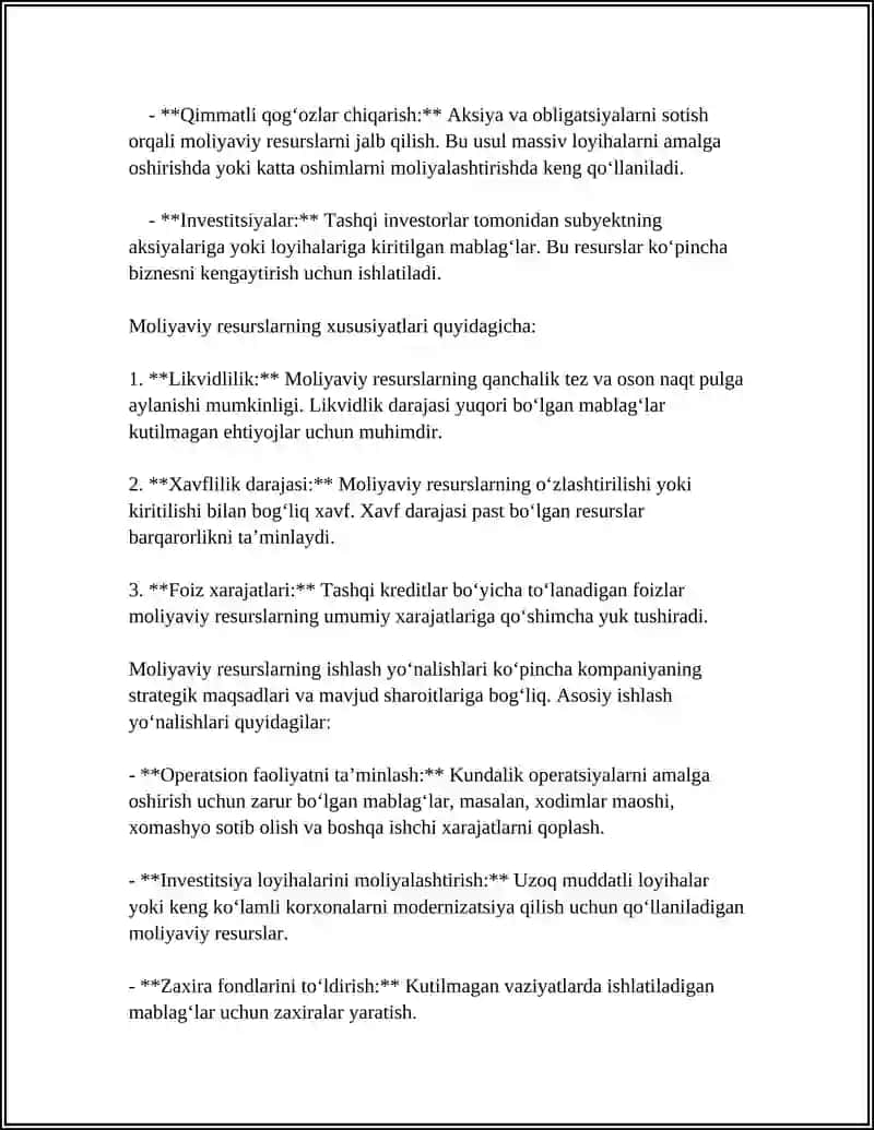 XO‘JALIK YURITUVCHI SUBYEKTLAR MOLIYAVIY RESURSLARI 4