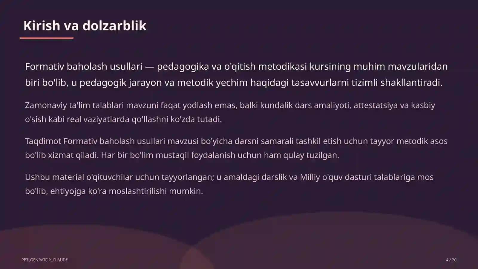 Formativ baholash usullari 4