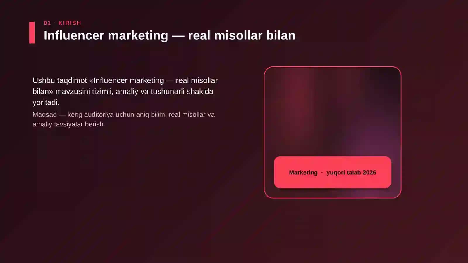 Influencer marketing — real misollar bilan 4