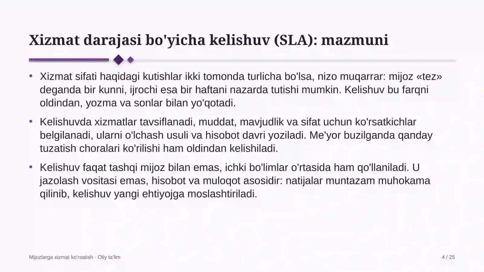 Yilqichilikda xizmat darajasi bo'yicha kelishuv tuzish 4