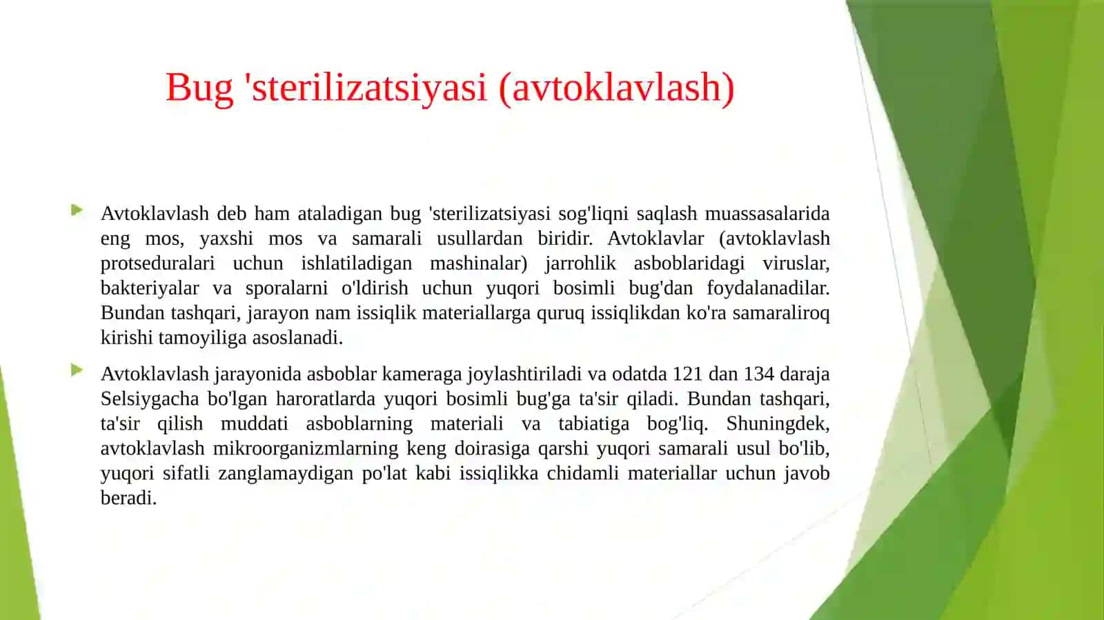 Jarrohlik asboblarini sterilizatsiya qilish usullari. Sterillikni nazorat qilish turlari 4
