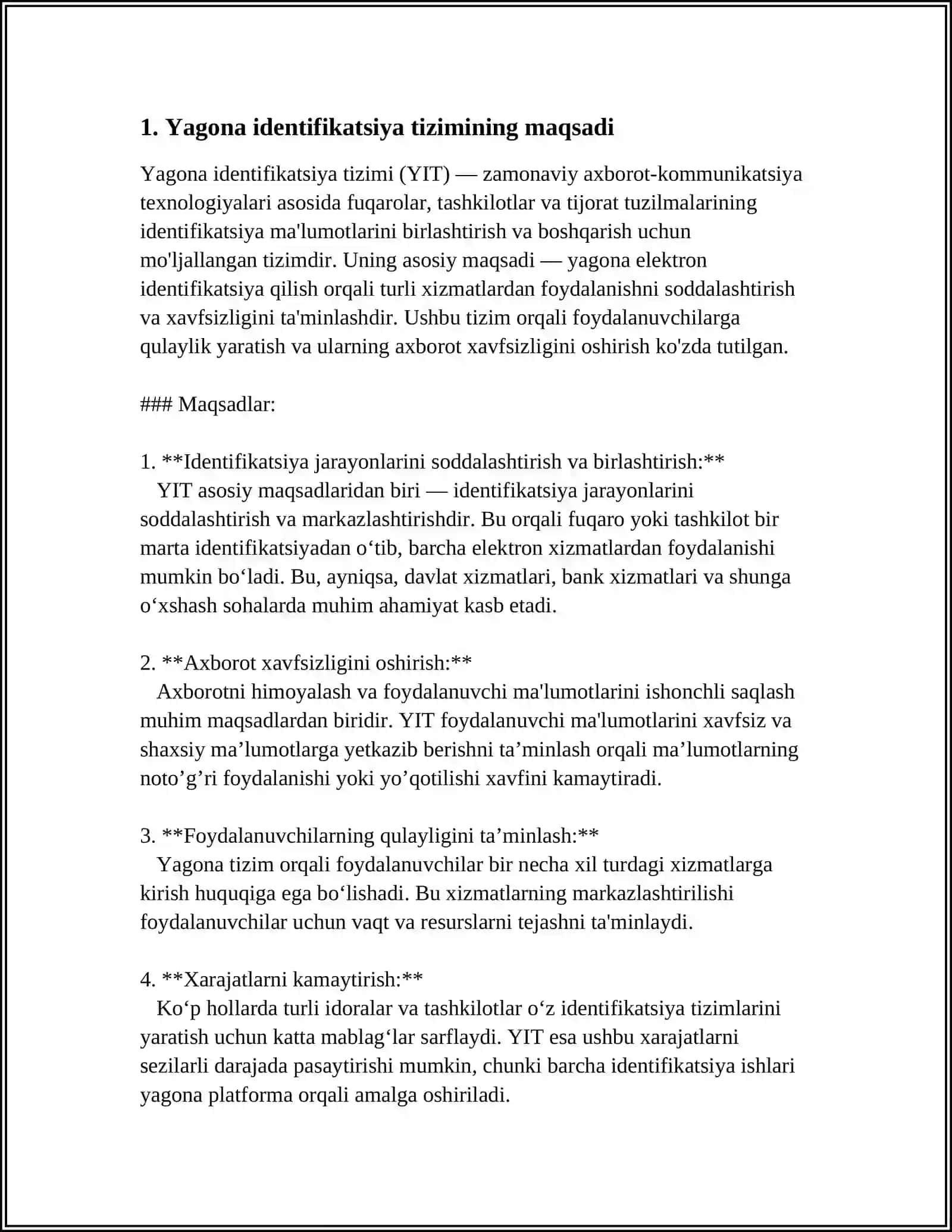Yagona Indentifikatsiya Tizimi referat 4