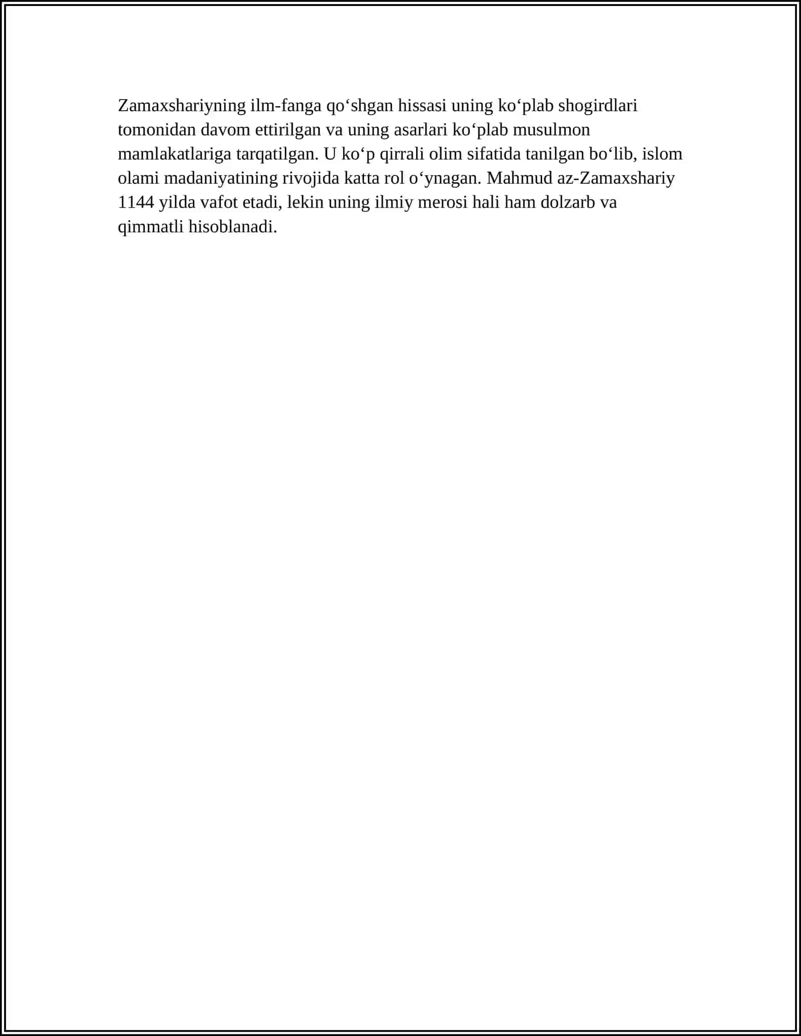 ISLOM ILMLAR RIVOJIDA MAHMUD AZ-ZAMAXSHARIYNING OʻRNI 4